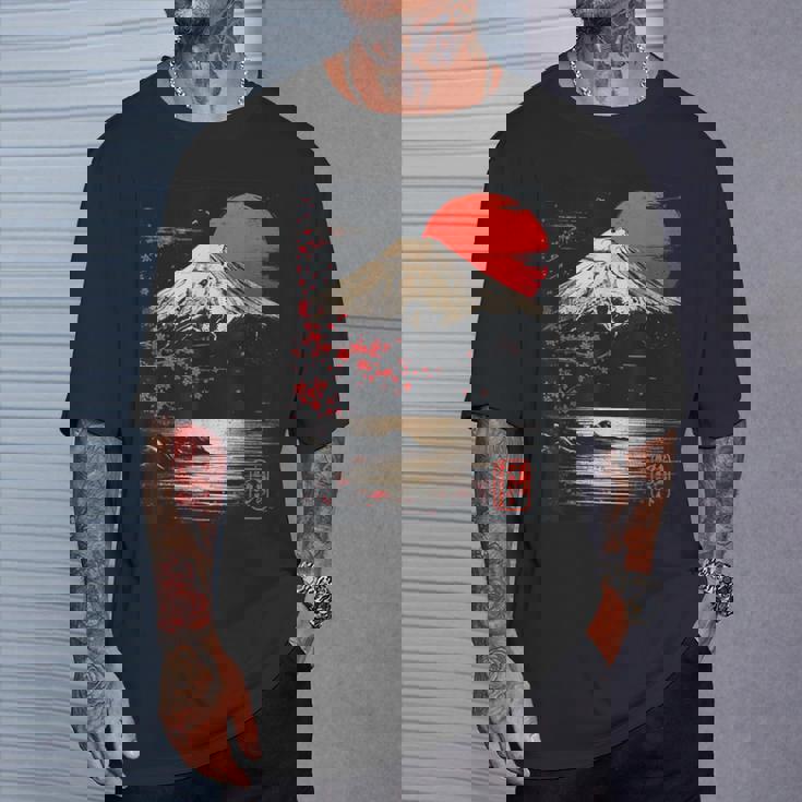 富士山と桜の至福 ヴィンテージ日本美術フュージョンtシャツ Tシャツ 彼への贈り物