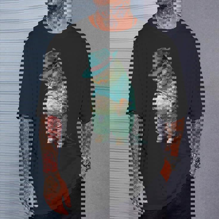 帽子をかぶった面白い太った猫 Ia アート デザイン太った子猫猫愛好家 Tシャツ 彼への贈り物