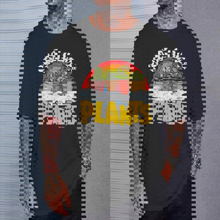 平和 愛&植物 レトロ レインボー 多肉植物 植物庭師 Tシャツ 彼への贈り物