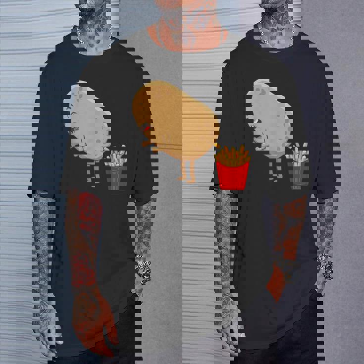 愉快なフライドポテト食べ物デザイン 男女兼用 Tシャツ 彼への贈り物