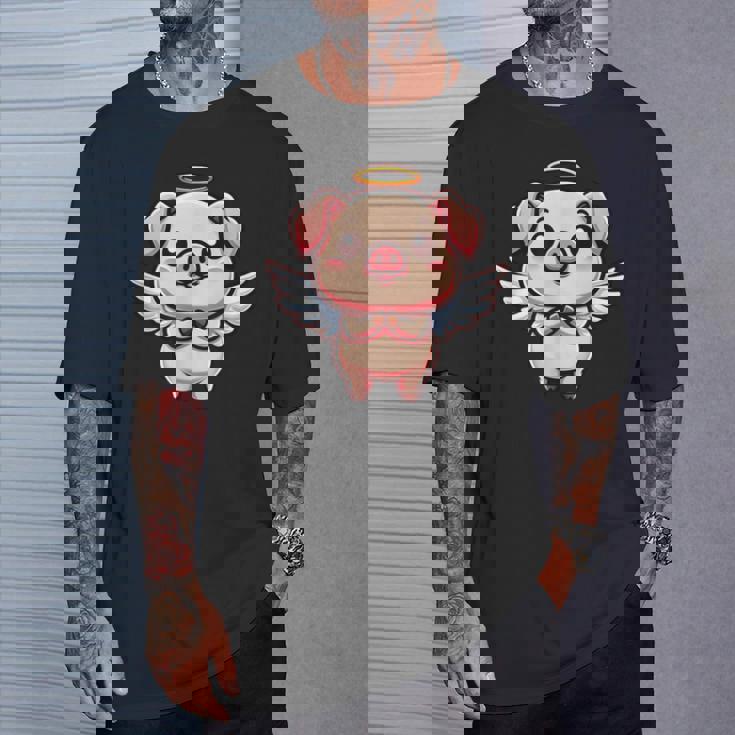 愛らしい天使の豚の漫画とハロー。 Tシャツ 彼への贈り物