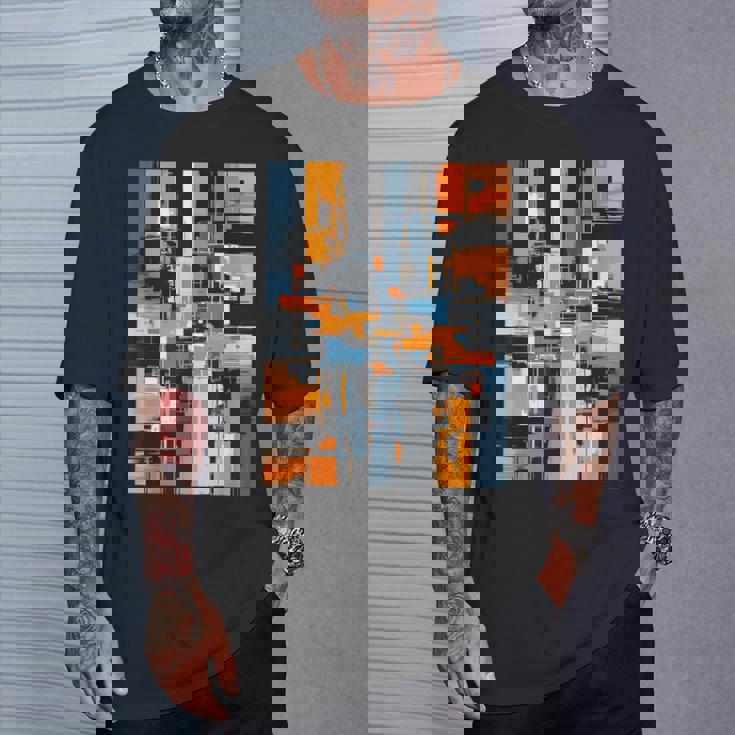 抽象幾何アート オレンジ青 モダン Abstract Geometric Composition Tシャツ 彼への贈り物