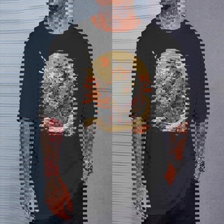 日本のサムライキャットプリント Tシャツ 彼への贈り物