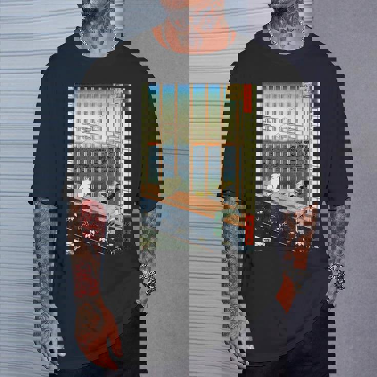 日本のヴィンテージアート 日本美術 浮世絵 日本の 多色刷 木版画 ネコ 猫 富士山 歌川 広重 Tシャツ 彼への贈り物