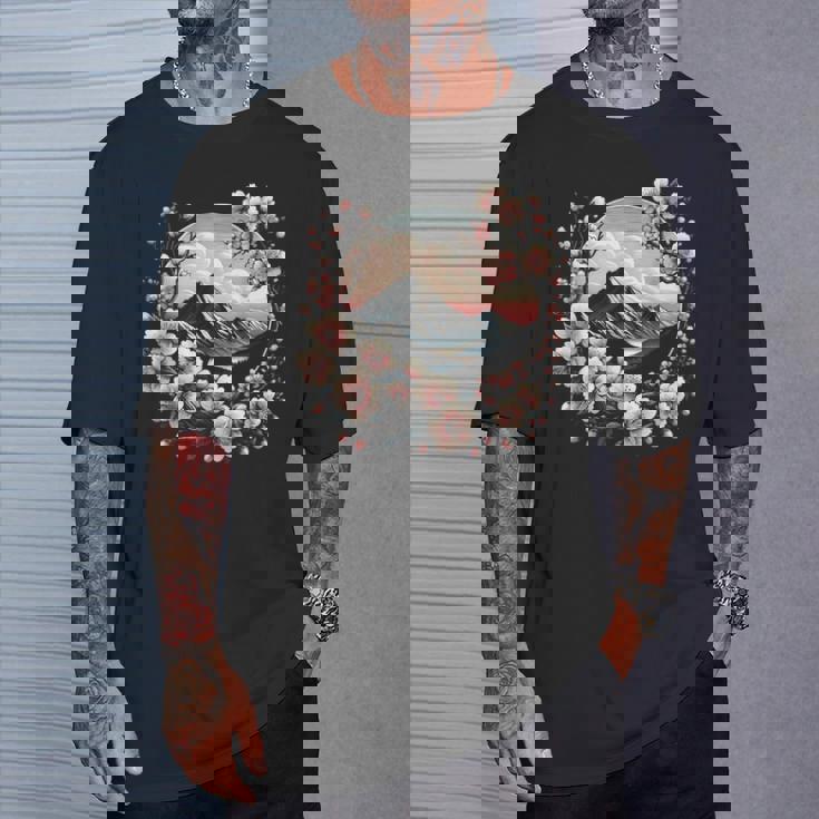 日本の桜 ピンク 桜 富士山 自然 アート Tシャツ 彼への贈り物