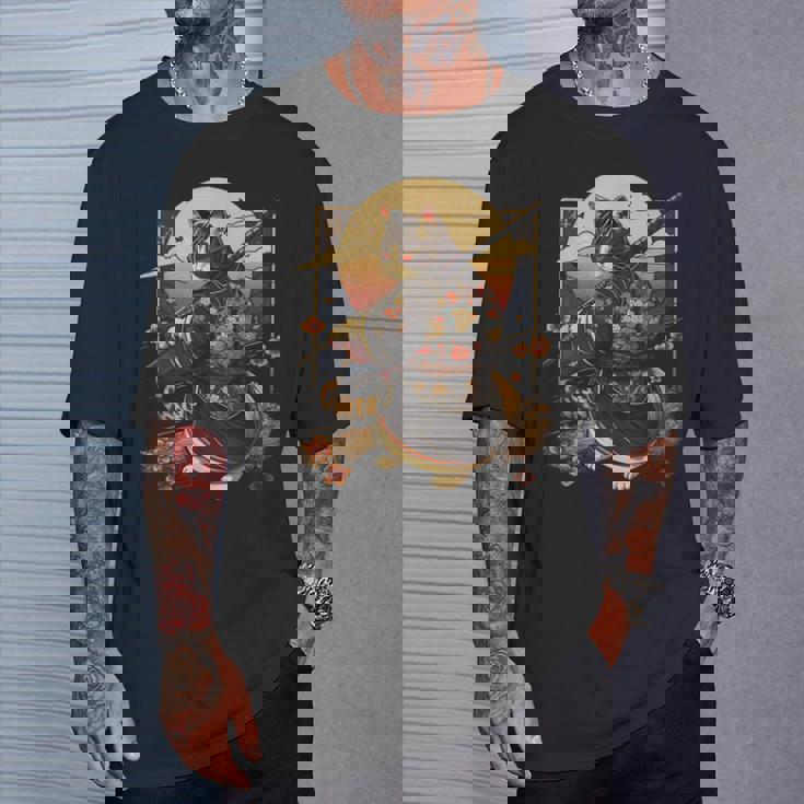 日本の芸術 猫 忍者 浮世絵 アニメスタイル サムライキャット Tシャツ 彼への贈り物