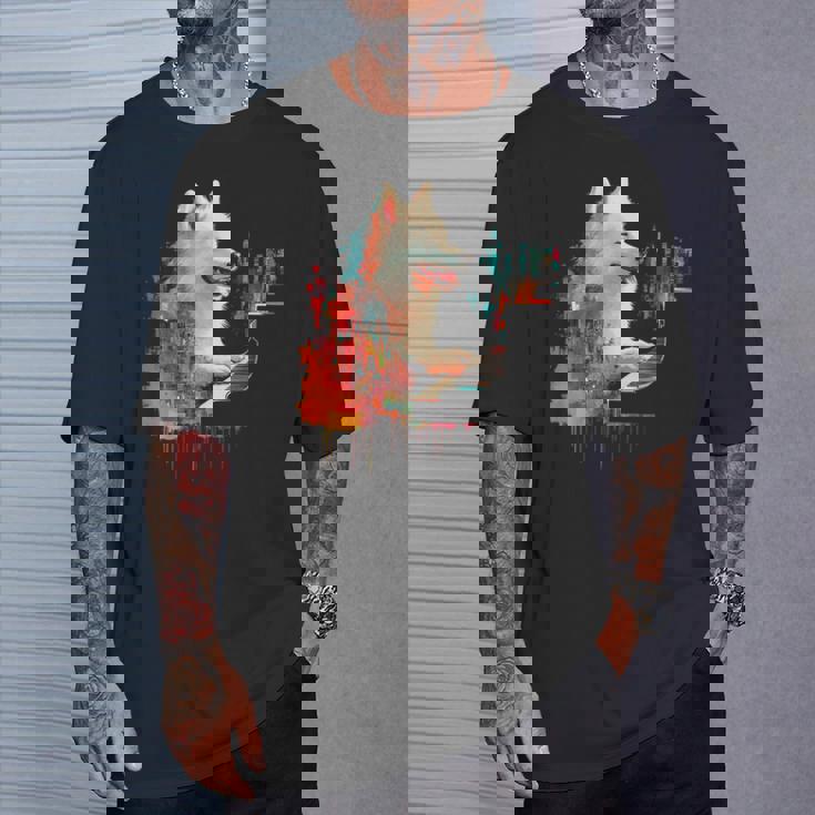 日本スピッツ 犬 モチーフ ペット 幾何学 日本スピッツ Tシャツ 彼への贈り物