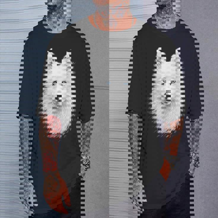 日本スピッツ 犬 モチーフ ペットアート 青い目 日本スピッツ Tシャツ 彼への贈り物