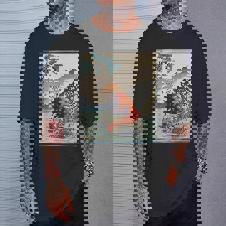 日本美術 レッサーパンダ 京斎 ヴィンテージ 日本 作品 Tシャツ 彼への贈り物