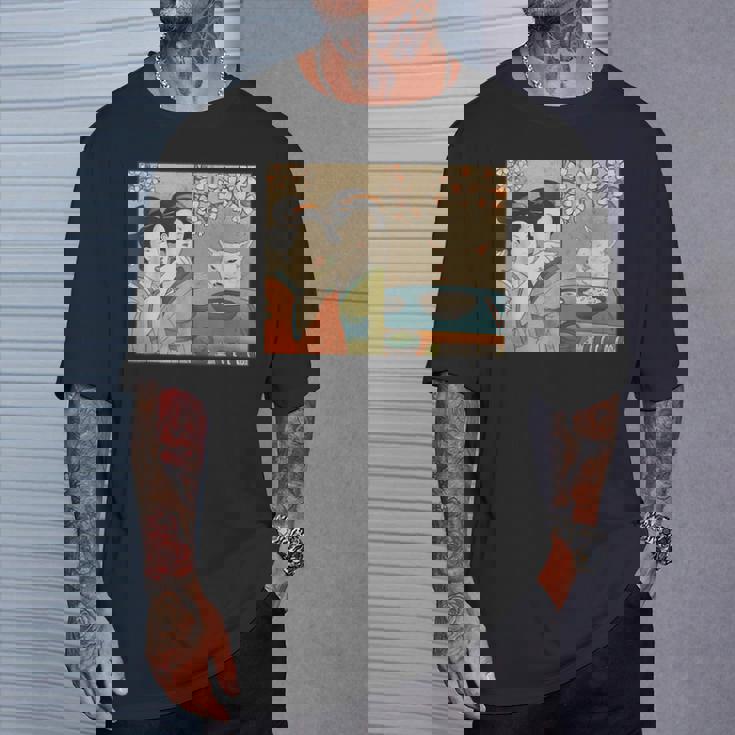 日本美術 桜猫と寿司 Tシャツ 彼への贈り物