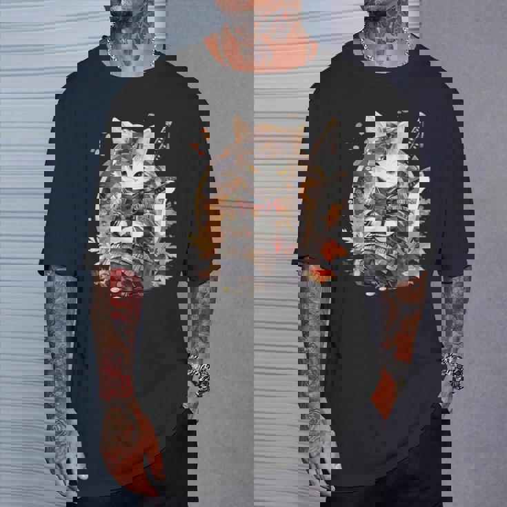 日本美術 猫 忍者 浮世絵 アニメ風 侍猫 Tシャツ 彼への贈り物