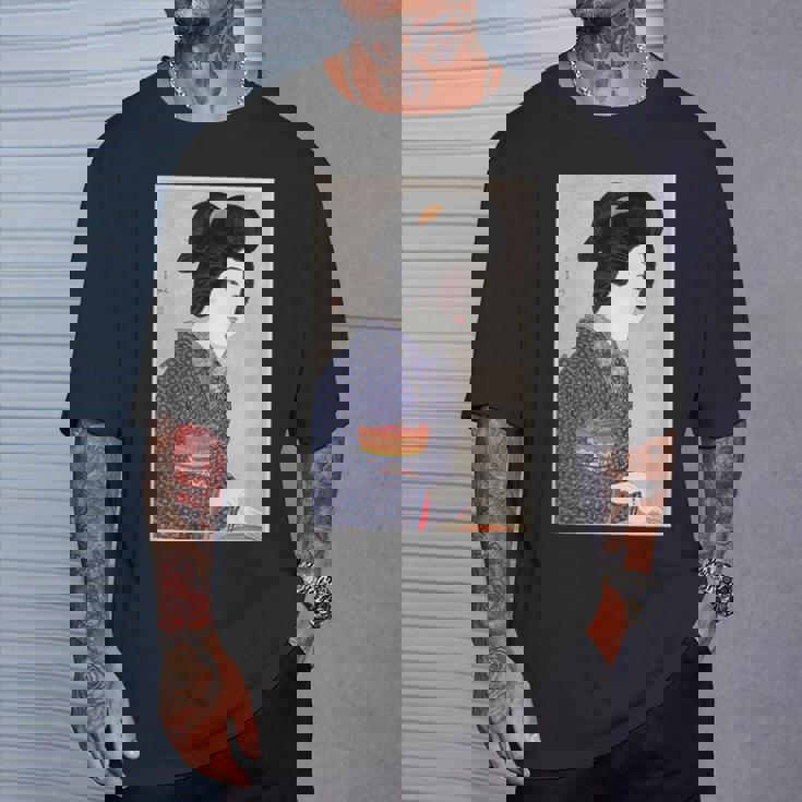 日本美術 芸者 日本木版 新版画美人画 Tシャツ 彼への贈り物