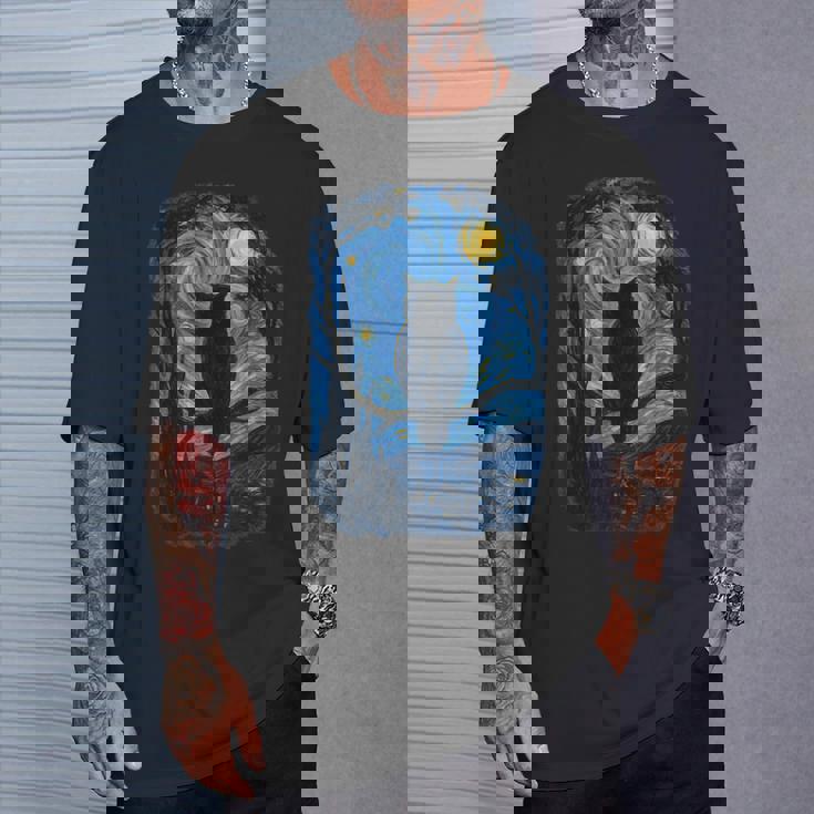 星月フクロウの夜のアートワーク Tシャツ 彼への贈り物