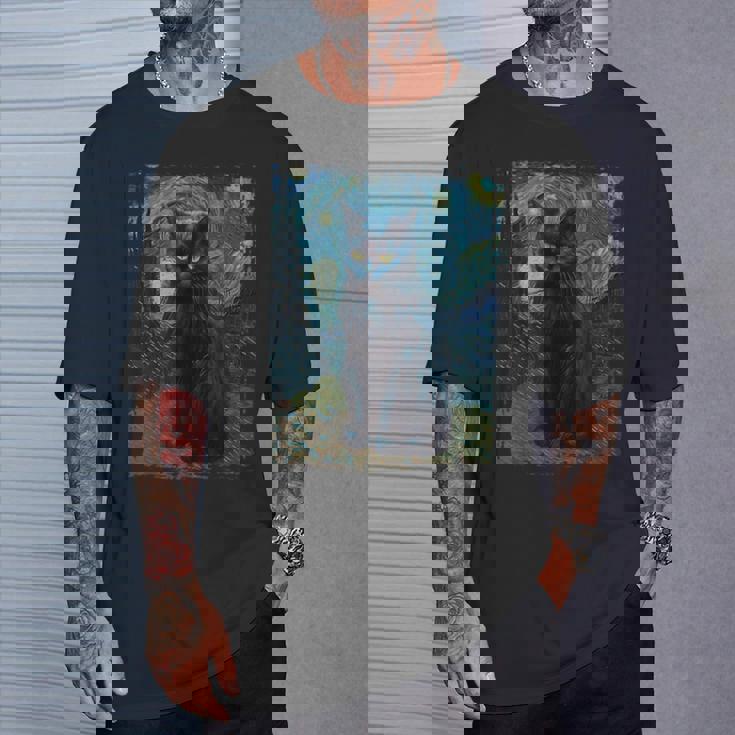 星月夜 ヴィンセント・ヴァン・ゴッホ 黒猫 レトロ絵画 猫 Tシャツ 彼への贈り物