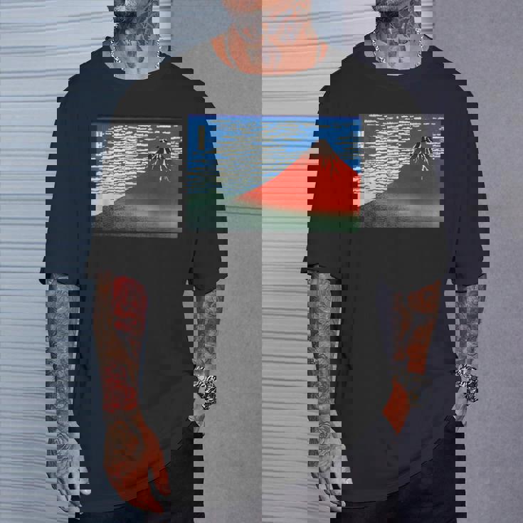 晴天の赤富士山 日本風景アートプリント Tシャツ 彼への贈り物