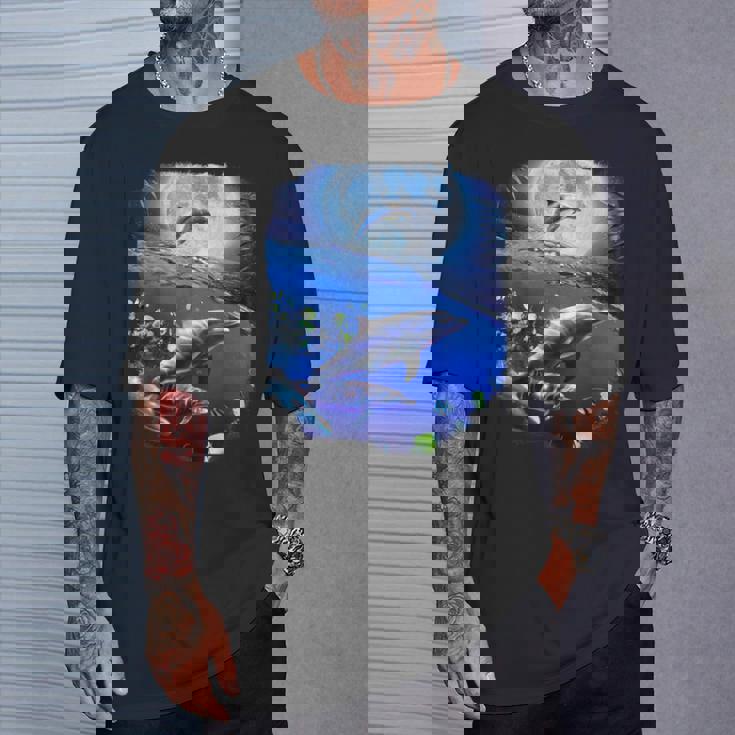 月 イルカ 宇宙 イルカ Tシャツ 彼への贈り物