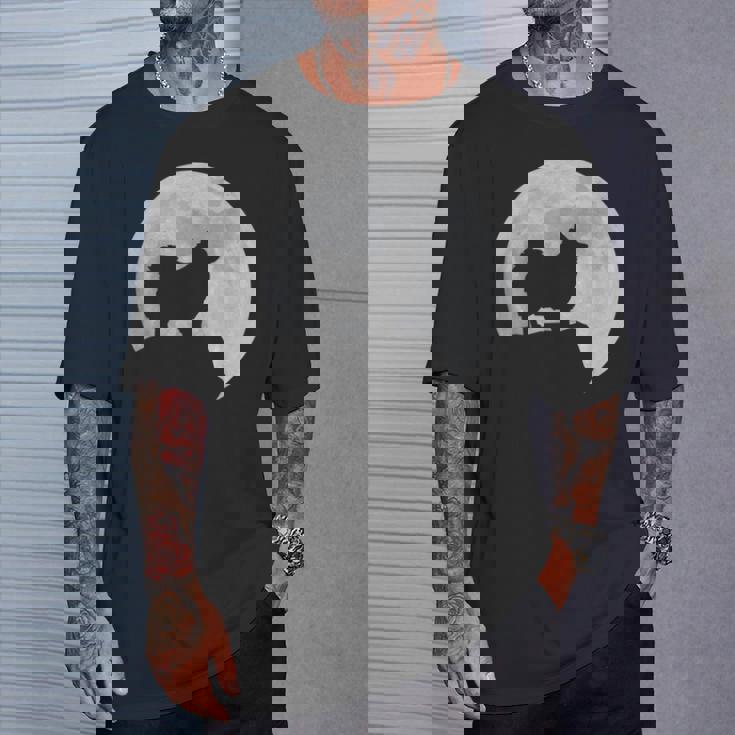 月と犬のシルエット ポンポメラニアン Tシャツ 彼への贈り物