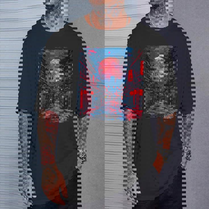 東京の街並み 日本の夜景 ライト付き ヴェイパーウェーブ Tシャツ 彼への贈り物