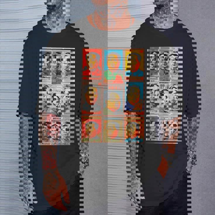毛沢東ポップアートグリッド-9カラフルな肖像画と書道 Tシャツ 彼への贈り物
