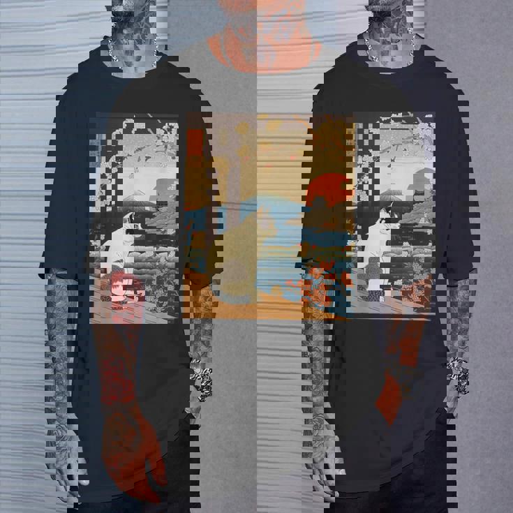 浮世絵 アート 神奈川 ヴィンテージ 日本のタトゥーアート 猫 グラフィック Tシャツ 彼への贈り物