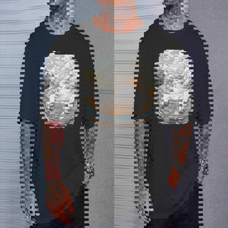 温泉 風呂 子猫 ペット好き 日本画 かわいい 猫 Tシャツ 彼への贈り物