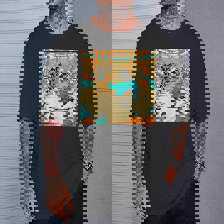 猫 ネコ 相撲 面白いtシャツ 文字入り メンズ おもしろ 面白い 服 おもしろグッズ ネタ 力士 浮世絵 Tシャツ 彼への贈り物