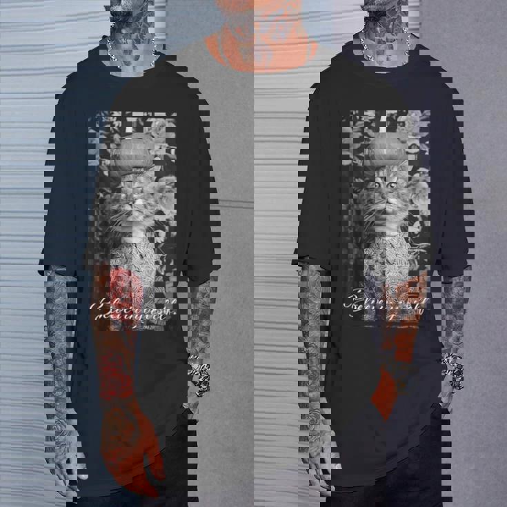 猫 モノクロ 写真 おしゃれ 可愛い 個性的 ハロウィン かぼちゃ Tシャツ 彼への贈り物