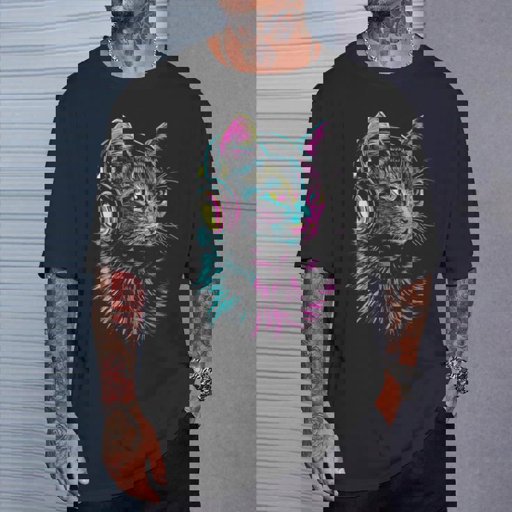 猫 動物 モチーフ 音楽 ヘッドホン イラスト 猫 Tシャツ 彼への贈り物