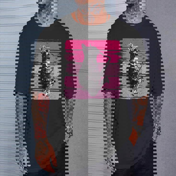 猫 演奏 サックス おもしろい 猫 ジャズ サックス レトロ サックス Tシャツ 彼への贈り物