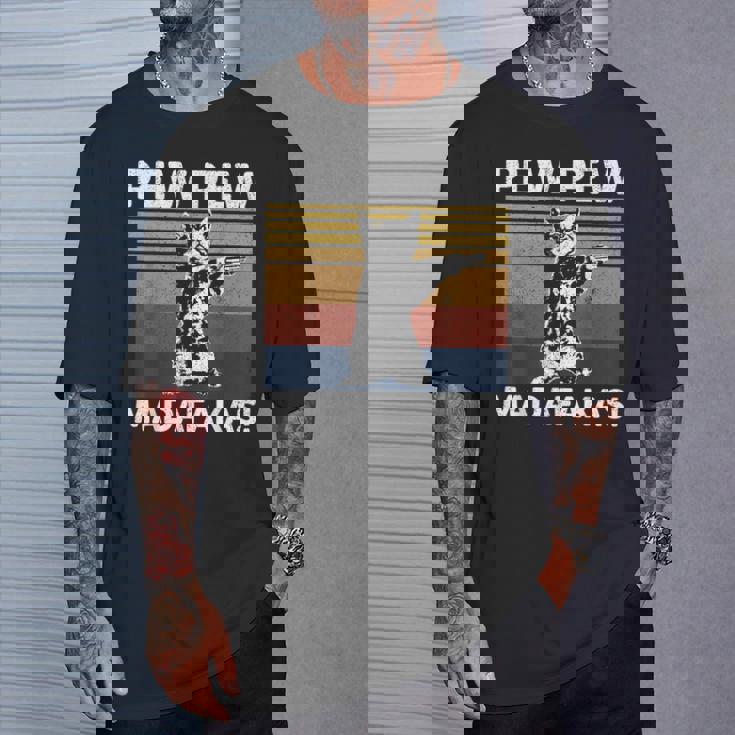 猫ビンテージpewpewpewマダファカス猫クレイジーピュー Tシャツ 彼への贈り物