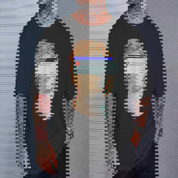 現実は曲がっている。エラーポップアップ付きの美的ギリシャ像 Tシャツ 彼への贈り物