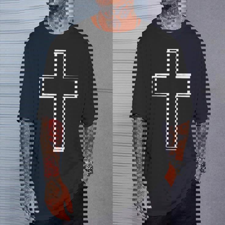白い十字の記号の輪郭の服の設計聖十字架 Tシャツ 彼への贈り物