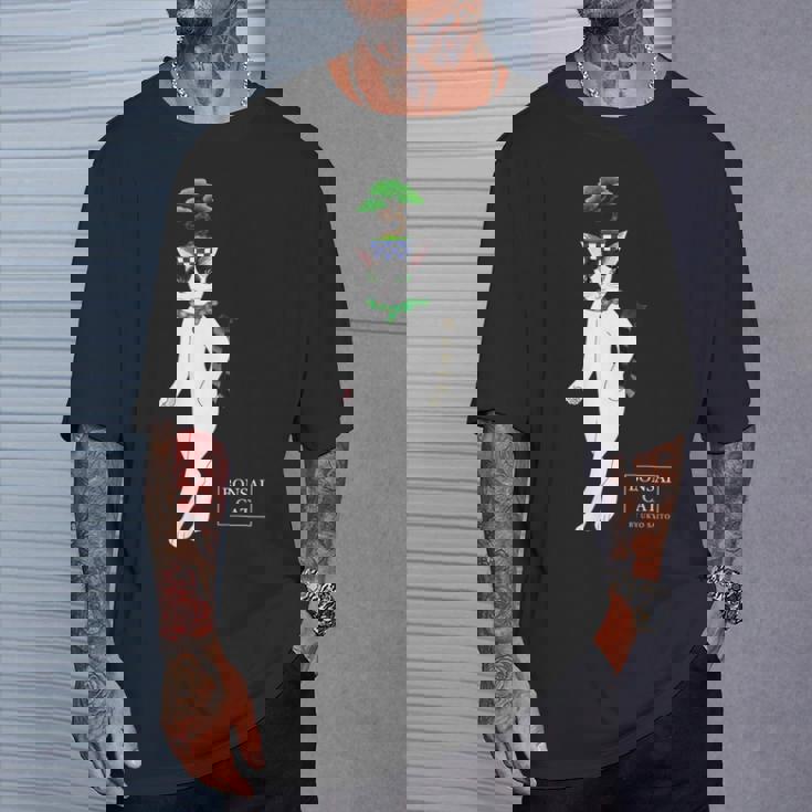 盆栽ねこ 頭に松の盆栽を乗せたハチワレ猫 Tシャツ 彼への贈り物