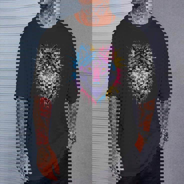 素晴らしいオオカミの頭の色彩。 Tシャツ 彼への贈り物