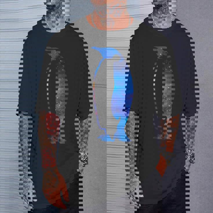 美的シルエット 星 宇宙 銀河 ペンギン Tシャツ 彼への贈り物