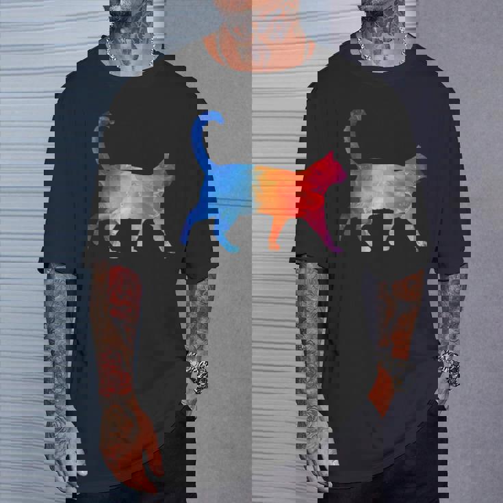 美的シルエット芸術的水彩猫 Tシャツ 彼への贈り物