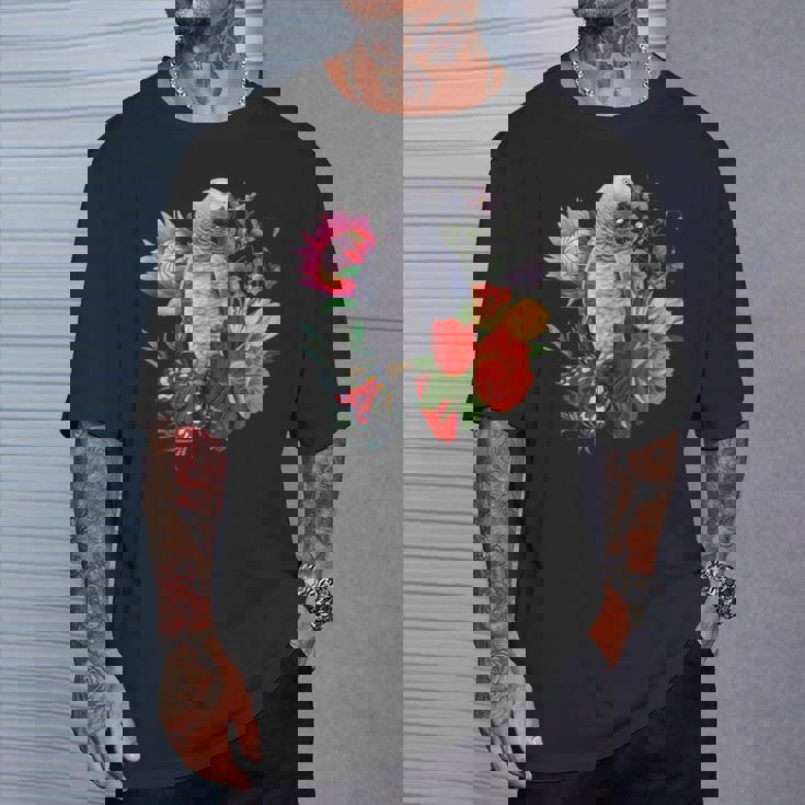 花と蝶とヨウム Tシャツ 彼への贈り物