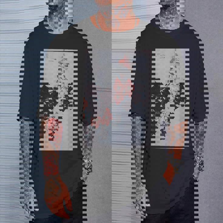 葛飾北斎作 ハイビスカスとスズメ Tシャツ 彼への贈り物