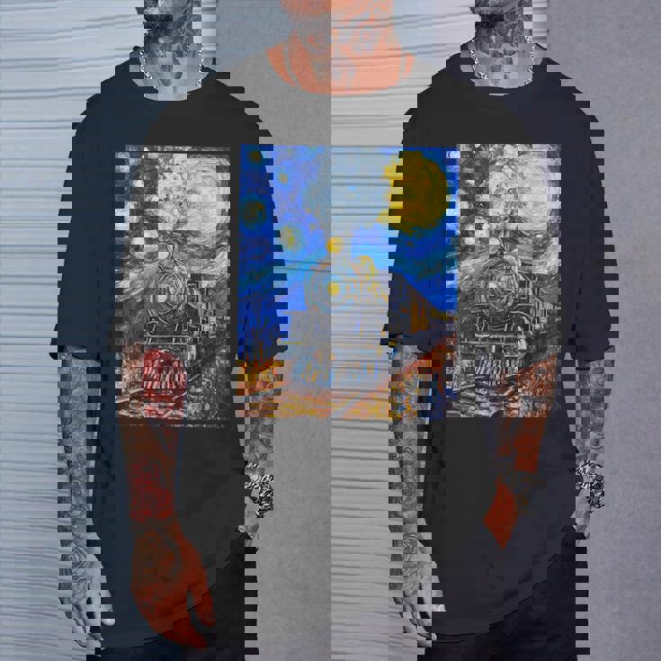 蒸気機関 蒸気機関車 ヴィンテージ ゴッホ 機関車 列車 Tシャツ 彼への贈り物