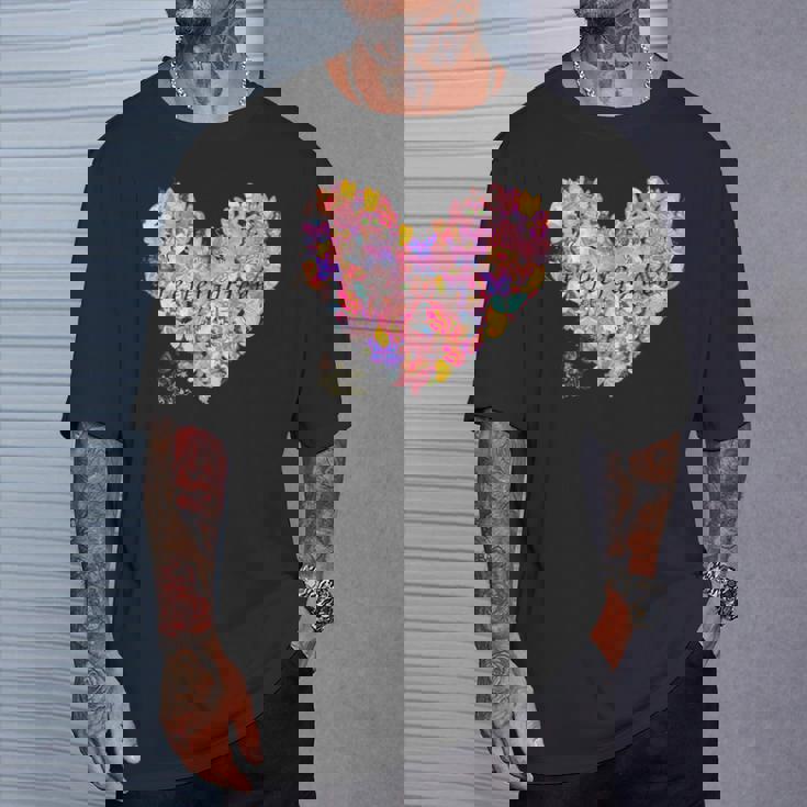 蝶 ハート かわいい 庭 Tシャツ 彼への贈り物