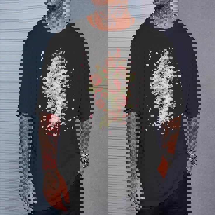 言葉、愛、幸福、平和のピンクのバラの花束 Tシャツ 彼への贈り物