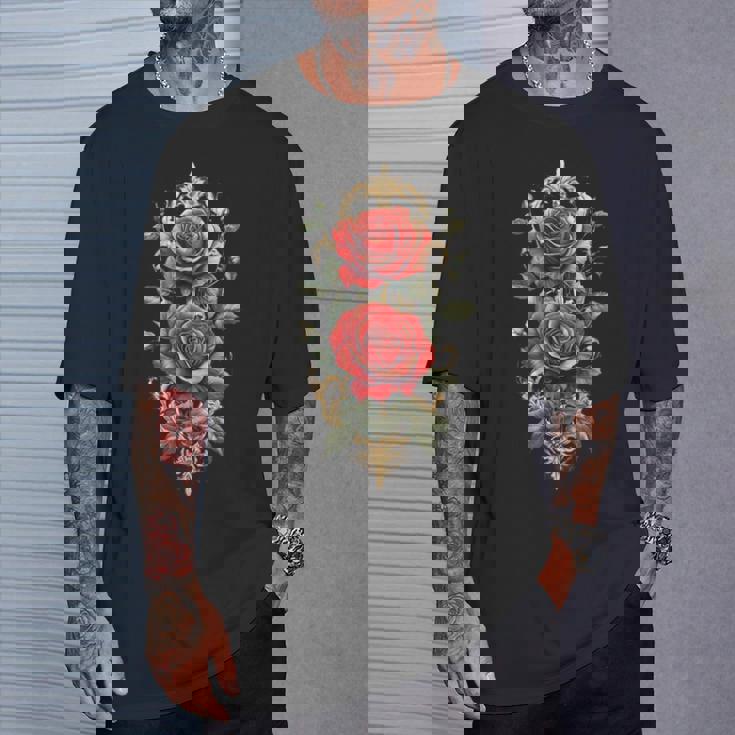 赤いバラ 花 ボタニスト 庭の花 赤いバラ Tシャツ 彼への贈り物