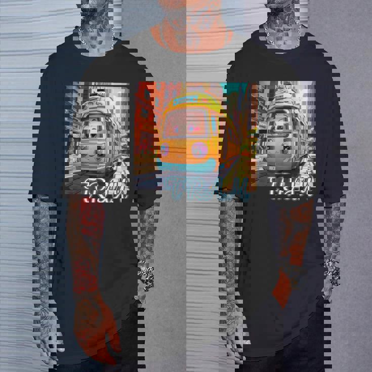 路面電車 Tram かわいい乗り物 おもちゃの乗り物 漫画風電車 鉄道ファン 鉄道旅行 鉄道模型ファン 鉄道風景 Tシャツ 彼への贈り物