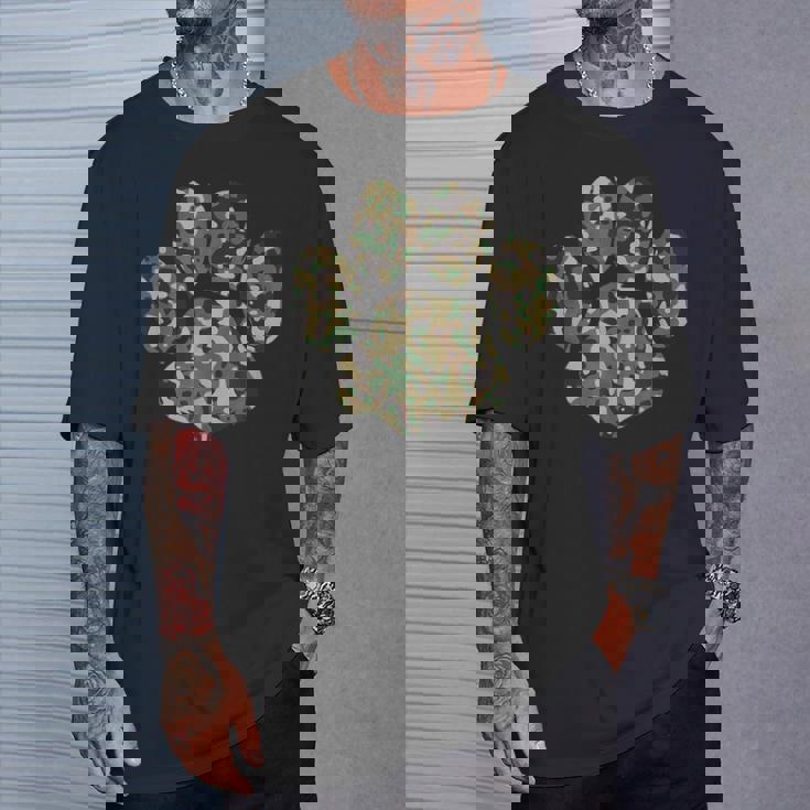 迷彩犬の足跡プリント アーミー犬 父親 Tシャツ 彼への贈り物