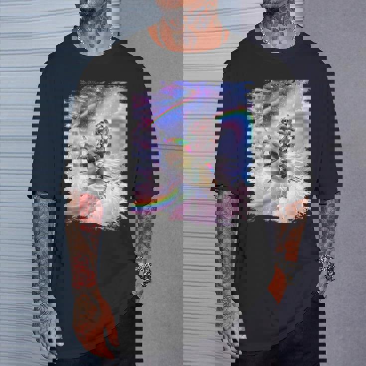 銀河 宇宙飛行士 猫 乗馬 虹 シャーク Tシャツ 彼への贈り物