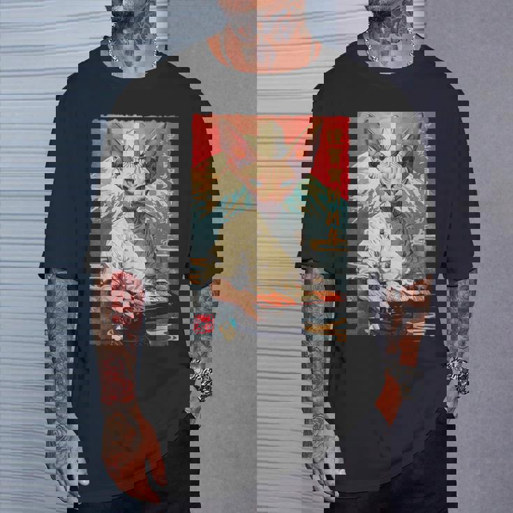 面白い かわいい 和食 アニメ アート スフィンクス 猫 寿司 シェフ Tシャツ 彼への贈り物