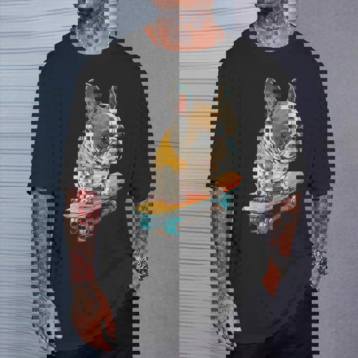 面白い フレンチブルドッグ スケートボード スケーター 犬 イングリッシュドッグ Tシャツ 彼への贈り物