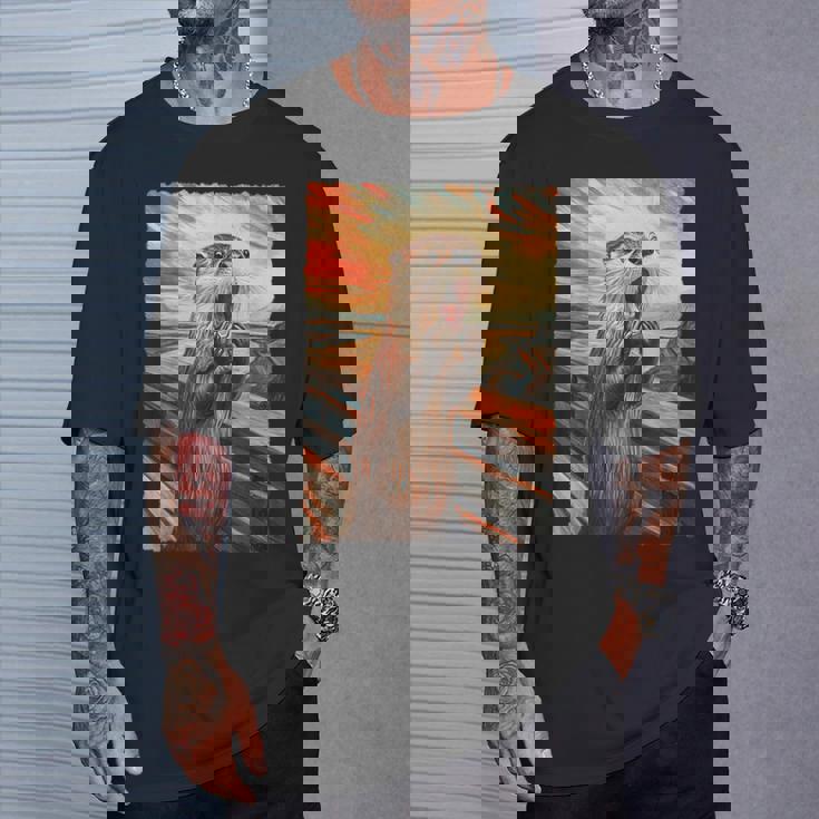 面白い レトロ ムンク 悲鳴 芸術的 絵画 パロディ カワウソ 恋人 Tシャツ 彼への贈り物