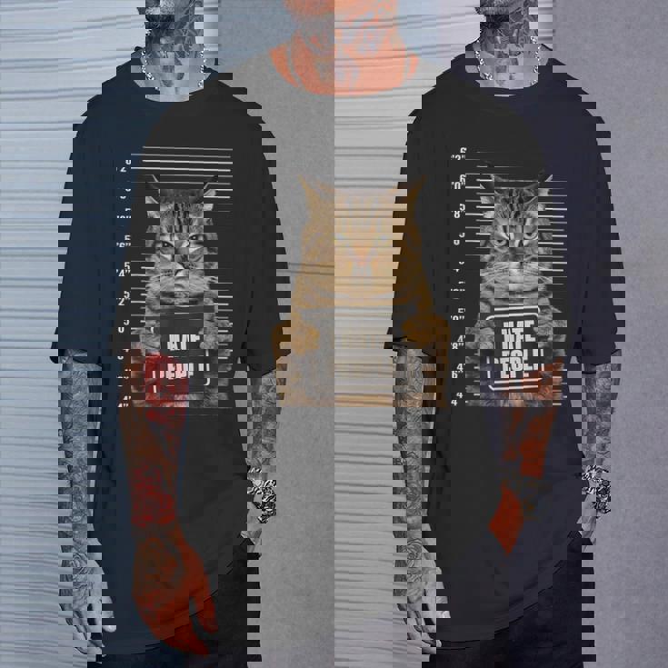 面白い 逮捕された犯罪者猫 マグショット I Hate People Cat Lover Tシャツ 彼への贈り物