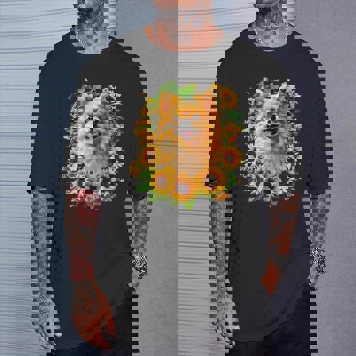 面白いtシャツ ポメラニアン ひまわり わんこ メンズ 犬好き グッズ かわいい おもしろ 面白い 服 ネタ Tシャツ 彼への贈り物